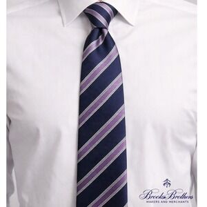 Brooks Brothers Tie MensNavy Blue Purple Striped 100% Silk Made In USA Geometric